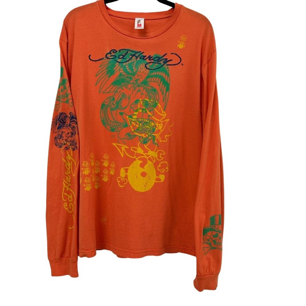 Ed Hardy Vintage Men's Long Sleeve Orange T-Shirt